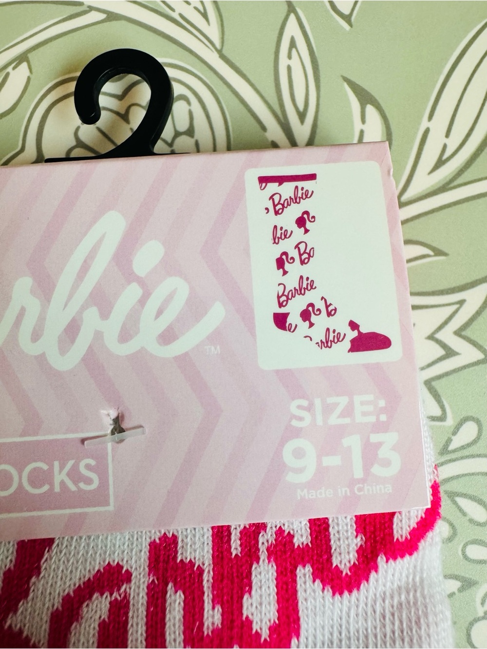 Barbie White Crew Socks with Bright Pink Logo and Silhouette - Picture 3 of 4